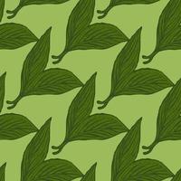 Seamless pattern engraved leaves. Vintage background of tea leaf in hand drawn style. vector