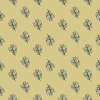 Seamless pattern engraved tree branches. Vintage background summer twigs in hand drawn style. vector