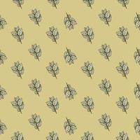 Seamless pattern engraved tree branches. Vintage background summer twigs in hand drawn style. vector