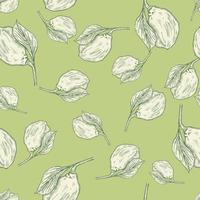 Seamless pattern engraved lemon on branch with leaves. Vintage background lime growing on twig in hand drawn style. vector