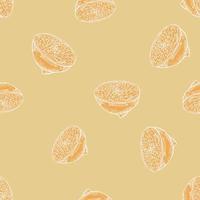 Seamless pattern lemon half engraving. Vintage background of citrus fruits in hand drawn style. vector