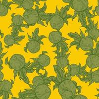 Seamless pattern engraved lemon on twig with leaves. Vintage background citrus fruit on branch in hand drawn style. vector