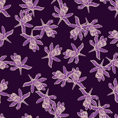 Seamless pattern flowers engraved. Vintage background of garden floral in hand drawn style.