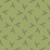 Seamless pattern engraved leaves. Vintage background of tea leaf in hand drawn style. vector