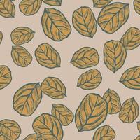 Seamless pattern engraved tree leaves. Vintage background botanical with foliage in hand drawn style. vector