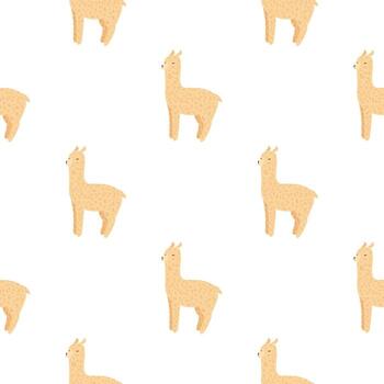 Cheerful alpaca seamless pattern. Background with funny llama in doodle style for fabric. vector
