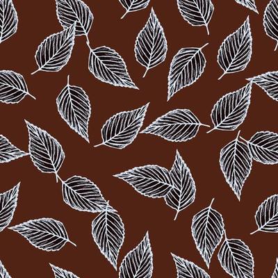 Seamless pattern engraved tree leaves. Vintage background botanical with foliage in hand drawn style.
