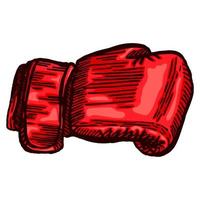 Red boxing glove sketch in isolated white background. Vintage sporting equipment for kickboxing in engraved style.