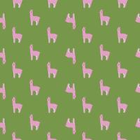 Cheerful alpaca seamless pattern. Background with funny llama in doodle style for fabric. vector