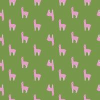 Cheerful alpaca seamless pattern. Background with funny llama in doodle style for fabric. vector