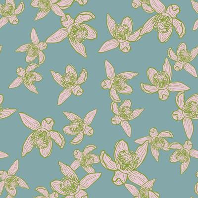 Seamless pattern engraved flower. Vintage background floral in hand drawn style. Spring flowers sketch.