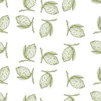 Seamless pattern lemon on branch with leaves engraving. Vintage background of citrus fruits in hand drawn style. vector