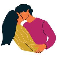 A romantic couple kissing and hugging. Vector illustration of man and woman in love. A concept of dating and sharing emotions.