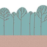 Forest with abstract foliar trees in hand drawn scandinavian style. Doodle forest background with copy space. Vector flat illustration.