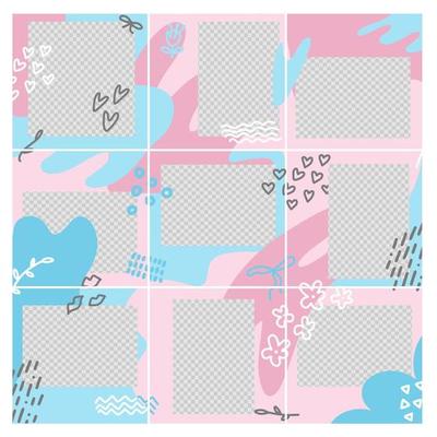 Design of editable social network square post templates. Valentine s day theme for marketing on social media frames, stories in puzzles, backgrounds, banners. Vector Valentine illustration elements
