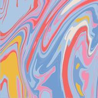 1970 Wavy Swirl background in blue, yellow, red and pink Colors. Hand Drawn Vector Illustration. Seventies Style, Groovy backdrop for Wallpaperr or Print. Flat Design in Hippie Aesthetic style.