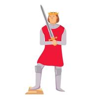 Medieval king in the crown and a sword in his hands.Warrior cartoon character.Flat illustration vector.Isolated on a white background. vector