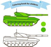 libro de colorear de juguete militar de tanque moderno para niños.aislado sobre fondo blanco. vector plano