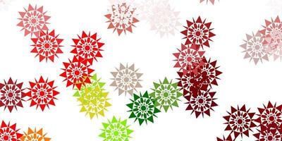 Light green, red vector beautiful snowflakes backdrop with flowers.