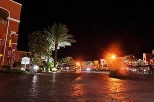 palmeras de un resort caribeño tropical de lujo en la noche foto