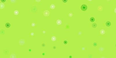 plantilla de doodle de vector verde claro, amarillo con flores.