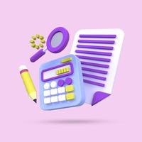 check list with clipboard, calculator, pencil illustration for business idea concept isolated on colorful background,3D,render photo