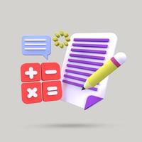 check list with clipboard, calculator, pencil illustration for business idea concept isolated on colorful background,3D,render