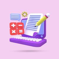 check list with laptop, calculator, pencil illustration for business idea concept isolated on colorful background,3D,render photo