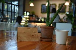 Cups of cafe and drinks in coffee shop photo