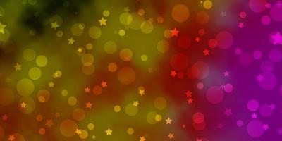 Light Multicolor vector background with circles, stars.