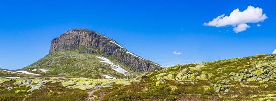 Amazing Panorama Storehodn mountain peak at Hydnefossen waterfall Hemsedal Norway. photo