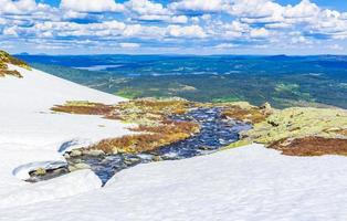 Hydalen panorama view from top of Hydnefossen waterfall Norway Hemsedal. photo