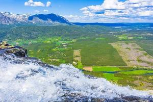 Hydalen panorama view from top of Hydnefossen waterfall Norway Hemsedal. photo