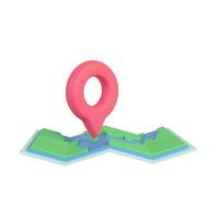 A red pin pinned to a paper map. route finder concept. 3D Rendering. photo