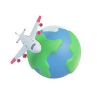 avión de pasajeros volando alrededor del mundo. idea de viaje de vacaciones. representación 3d foto