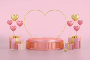 3D Empty Podium Display with Hearts and Gifts photo