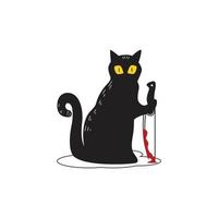 Gato negro con cuchillo, diseño de ilustraciones vectoriales vector