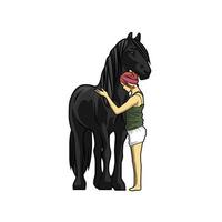 woman stroking a black horse vector illustration design