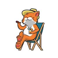 gato sentado en una silla de playa, diseño de ilustraciones vectoriales vector