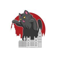 gato gigante en medio de la ciudad, diseño de ilustraciones vectoriales vector