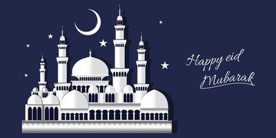 happy ied mubarak with white mosque background vector design