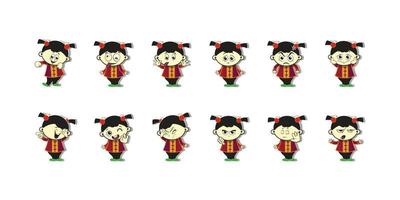 little chinese girl vector sticker emotion design