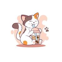 cat drinking boba vector cute illustration design