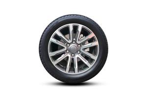 Clipping path. Silver Wheel super car isolated on white background view. Magneto Wheels. Movement. Move car. Closeup. Top view. Flat lay view. Alloy Wheel. photo