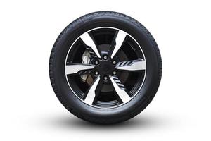 Clipping path. Black Wheel super car isolated on White background view. Magneto wheels. Movement view. Close-up. photo