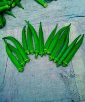 fresh okra isolated on white background, Health foods photo