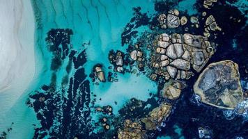 Aerial footage of granite boulders at Green Pools of William Bay National Park WA photo