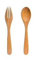 Top view of wooden spoon and fork isolated on white background.Included clipping path. photo