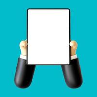 3d cartoon hand illustration holding a full screen tablet mockup photo