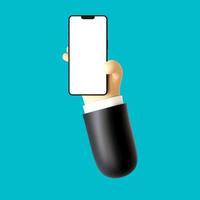 3d cartoon hand illustration holding a full-screen smart phone mockup